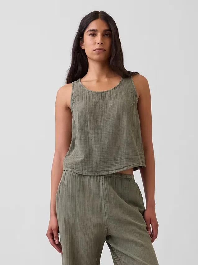 Pamuklu Gazlı Bez Racer Şekilli Tank Top