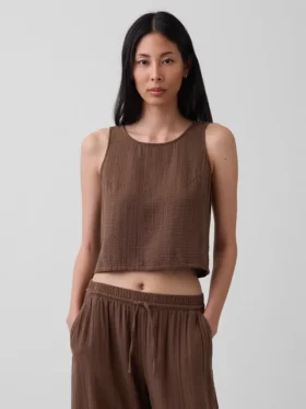 Pamuklu Gazlı Bez Racer Şekilli Tank Top