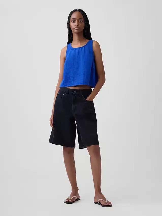 Pamuklu Gazlı Bez Racer Şekilli Tank Top