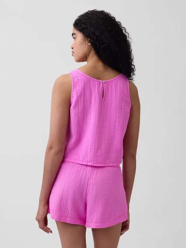 Pamuklu Gazlı Bez Racer Şekilli Tank Top
