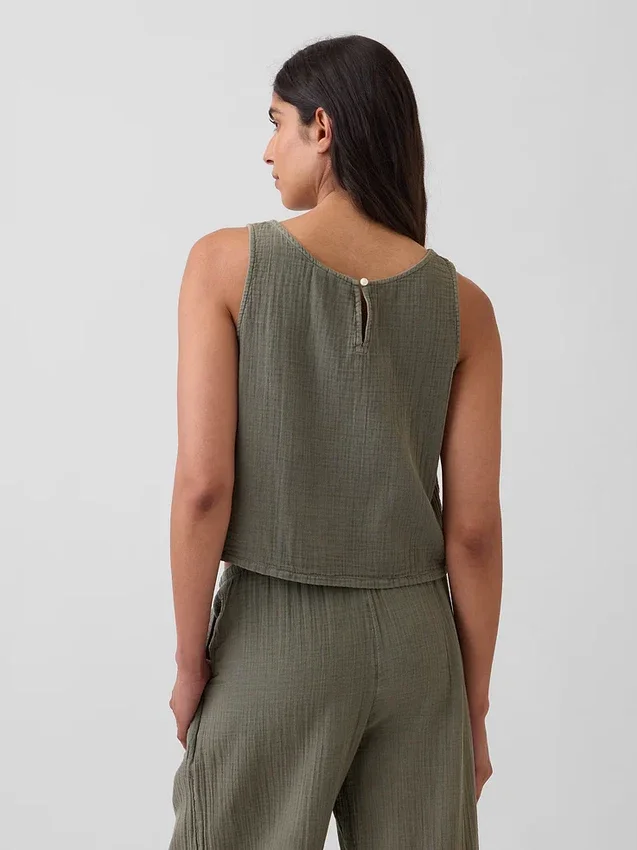 Pamuklu Gazlı Bez Racer Şekilli Tank Top