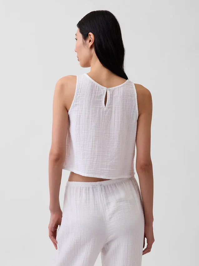 Pamuklu Gazlı Bez Racer Şekilli Tank Top