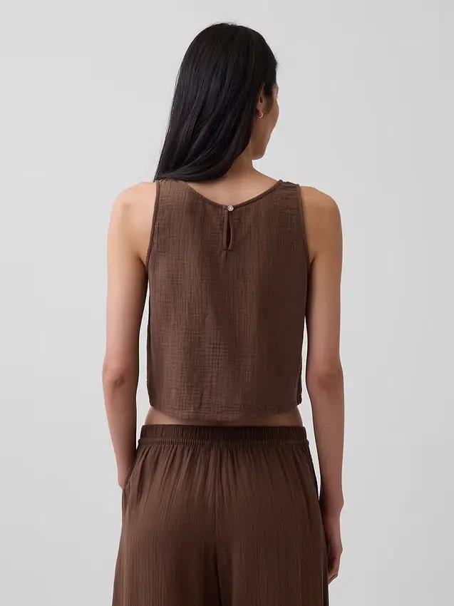 Pamuklu Gazlı Bez Racer Şekilli Tank Top