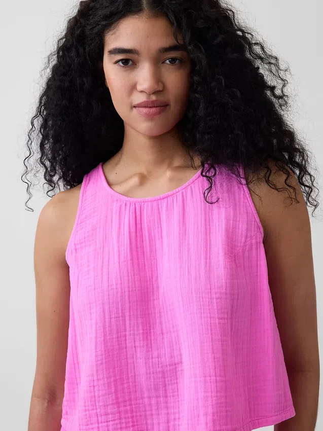 Pamuklu Gazlı Bez Racer Şekilli Tank Top