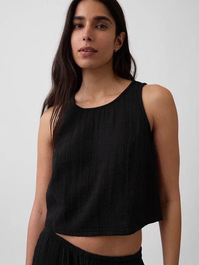 Pamuklu Gazlı Bez Racer Şekilli Tank Top