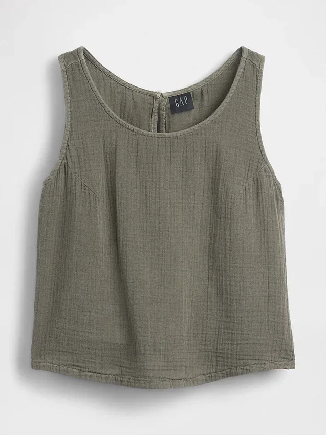 Pamuklu Gazlı Bez Racer Şekilli Tank Top