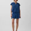Pamuklu Gazlı Denim Smocked Bel Mini Etek-Şort