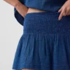 Pamuklu Gazlı Denim Smocked Bel Mini Etek-Şort