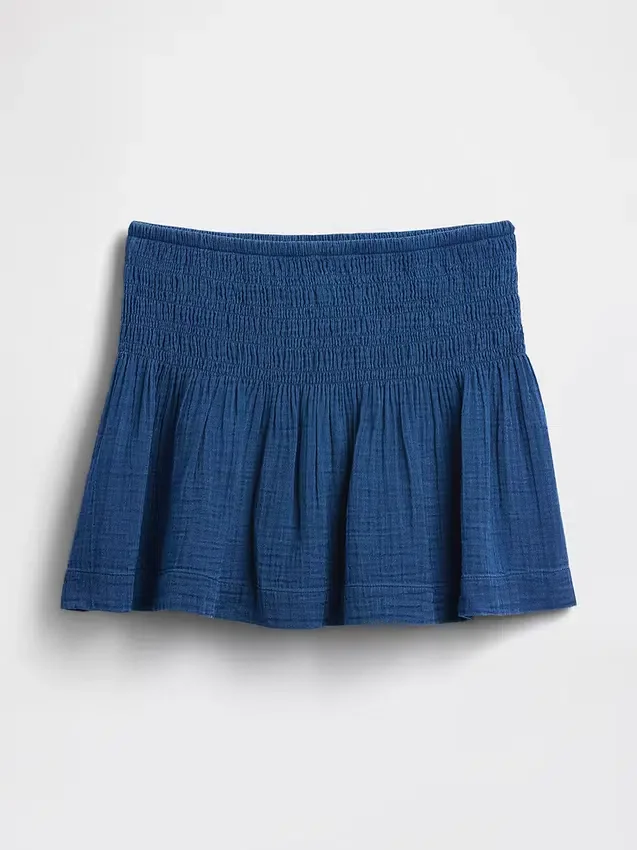 Pamuklu Gazlı Denim Smocked Bel Mini Etek-Şort