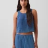 Pamuklu Gazlı Kumaş Denim Dış Katmanlı Tank Top