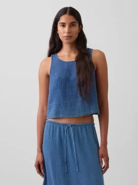 Pamuklu Gazlı Kumaş Denim Dış Katmanlı Tank Top