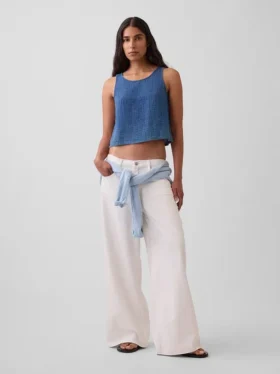 Pamuklu Gazlı Kumaş Denim Dış Katmanlı Tank Top
