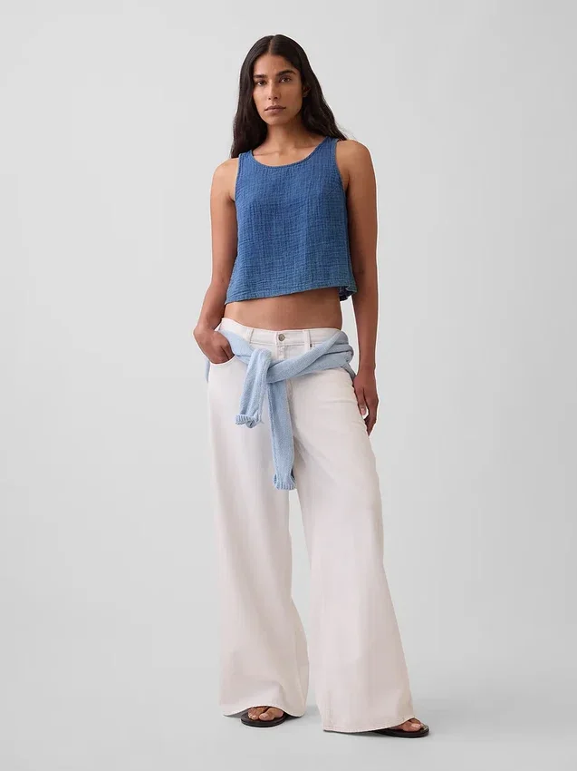 Pamuklu Gazlı Kumaş Denim Dış Katmanlı Tank Top