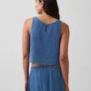 Pamuklu Gazlı Kumaş Denim Dış Katmanlı Tank Top