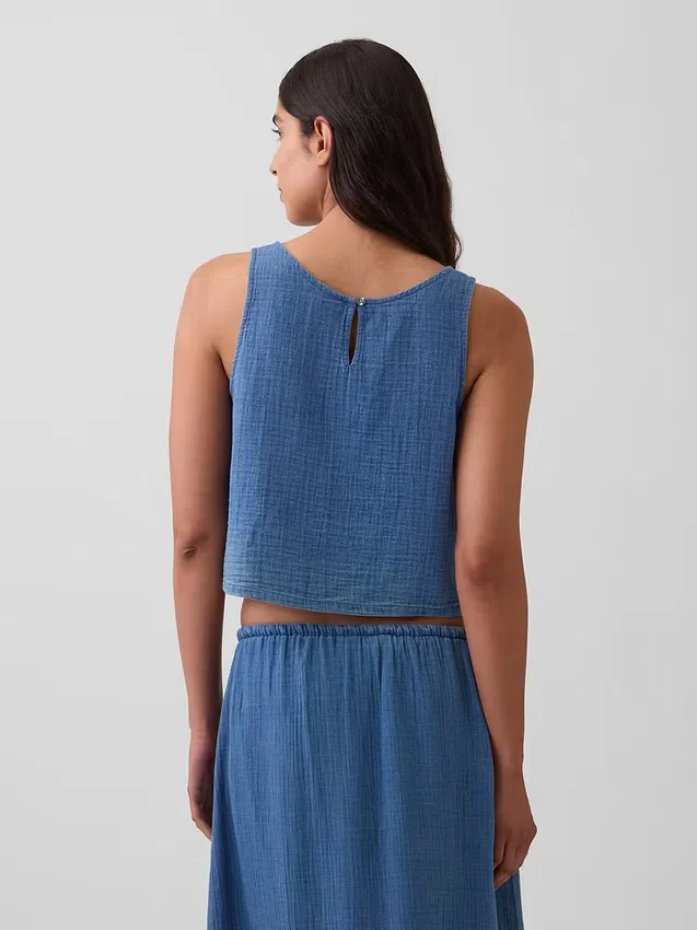 Pamuklu Gazlı Kumaş Denim Dış Katmanlı Tank Top