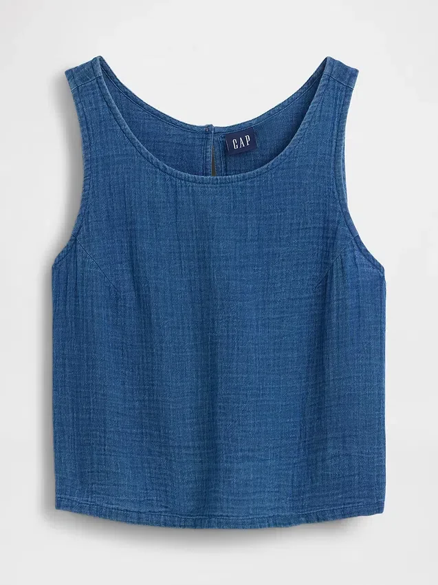Pamuklu Gazlı Kumaş Denim Dış Katmanlı Tank Top