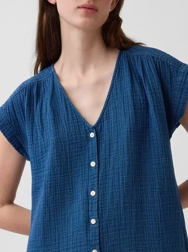 Pamuklu Gazlı Kumaş Denim Düşük Bel Mini Gömlek Elbise