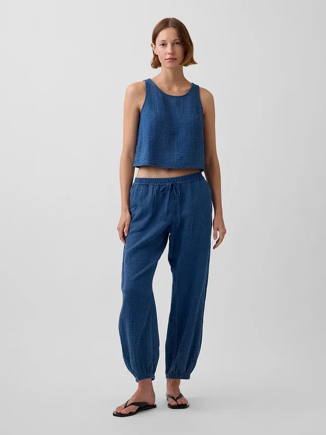 Pamuklu Gazlı Kumaş Denim Kolay Giyilebilir Barrel Jogger Pantolon