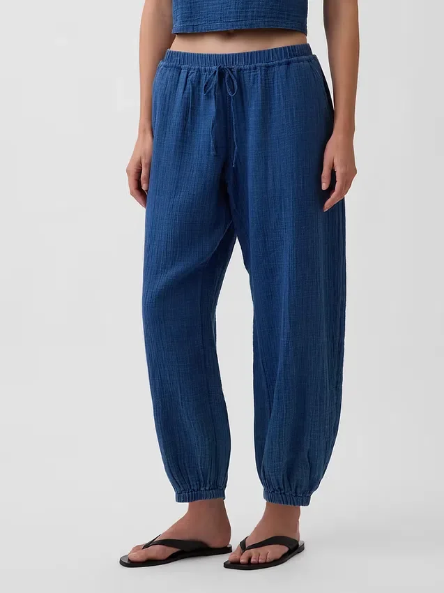 Pamuklu Gazlı Kumaş Denim Kolay Giyilebilir Barrel Jogger Pantolon