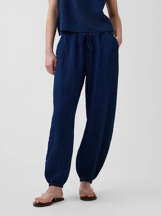 Pamuklu Gazlı Kumaş Denim Kolay Giyilebilir Barrel Jogger Pantolon