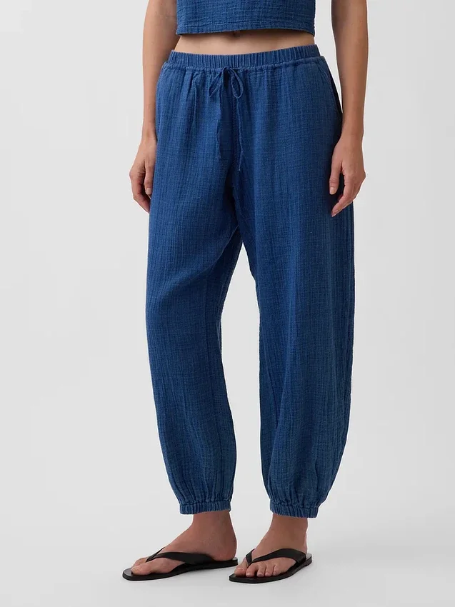 Pamuklu Gazlı Kumaş Denim Kolay Giyilebilir Barrel Jogger Pantolon