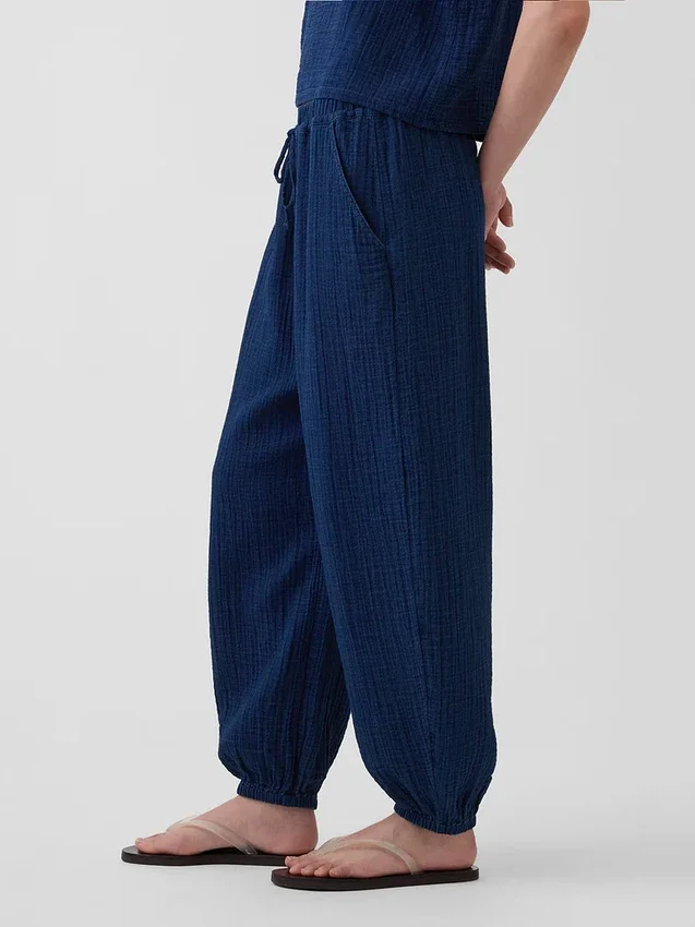Pamuklu Gazlı Kumaş Denim Kolay Giyilebilir Barrel Jogger Pantolon