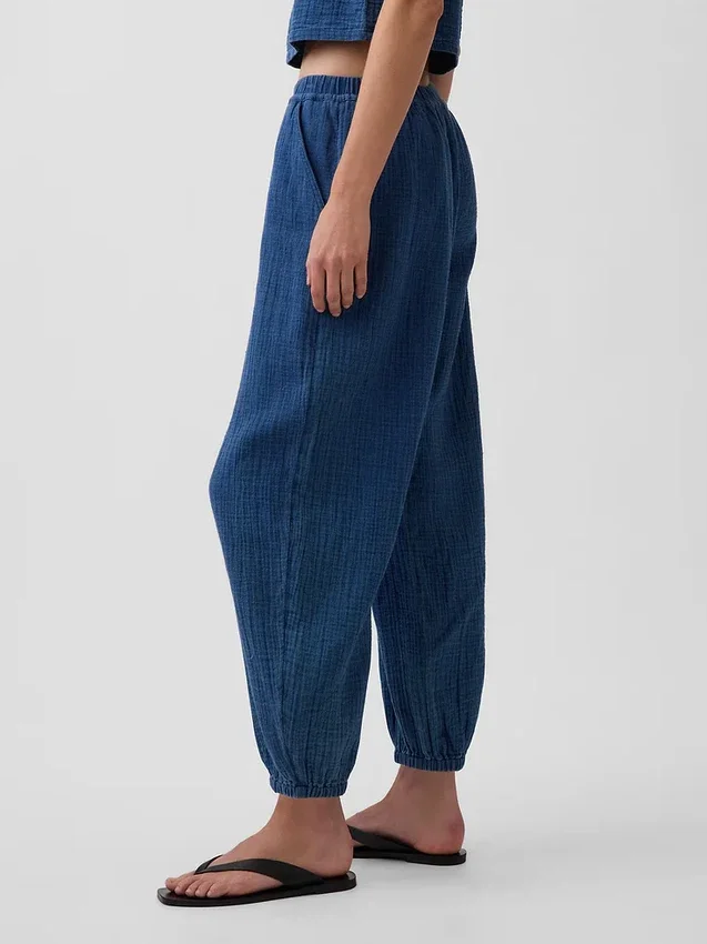 Pamuklu Gazlı Kumaş Denim Kolay Giyilebilir Barrel Jogger Pantolon