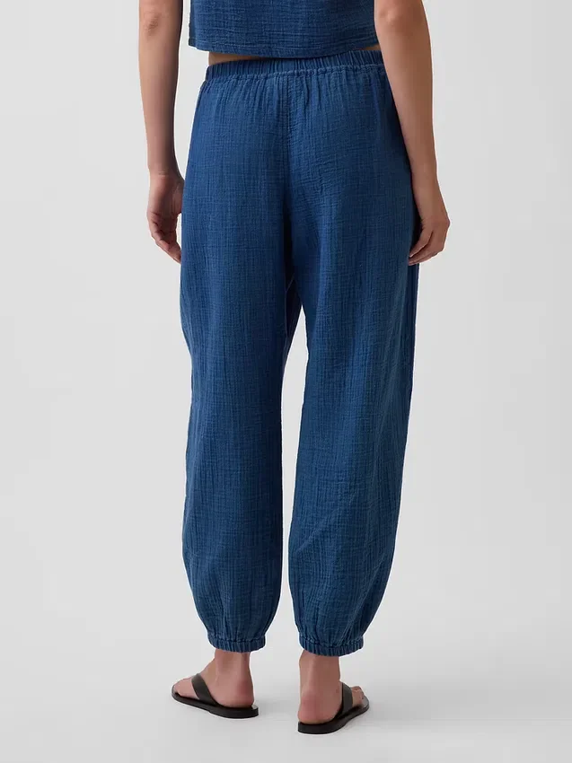 Pamuklu Gazlı Kumaş Denim Kolay Giyilebilir Barrel Jogger Pantolon