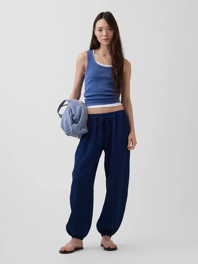 Pamuklu Gazlı Kumaş Denim Kolay Giyilebilir Barrel Jogger Pantolon