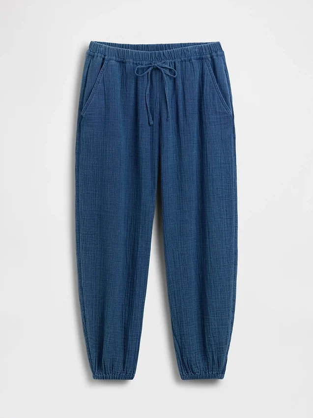 Pamuklu Gazlı Kumaş Denim Kolay Giyilebilir Barrel Jogger Pantolon