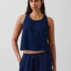 Pamuklu Gazlı Kumaş Denim Kısa Tank Top