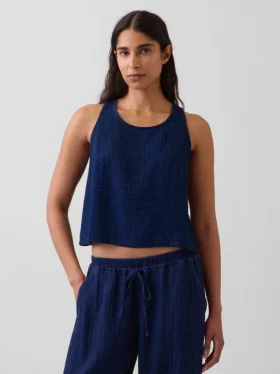 Pamuklu Gazlı Kumaş Denim Kısa Tank Top