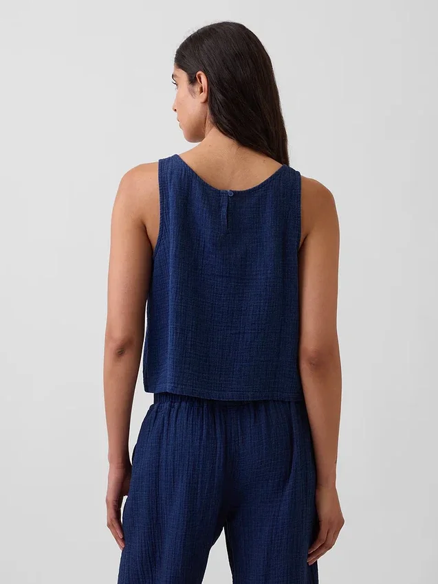 Pamuklu Gazlı Kumaş Denim Kısa Tank Top