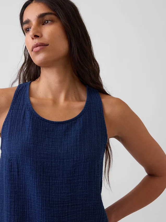 Pamuklu Gazlı Kumaş Denim Kısa Tank Top