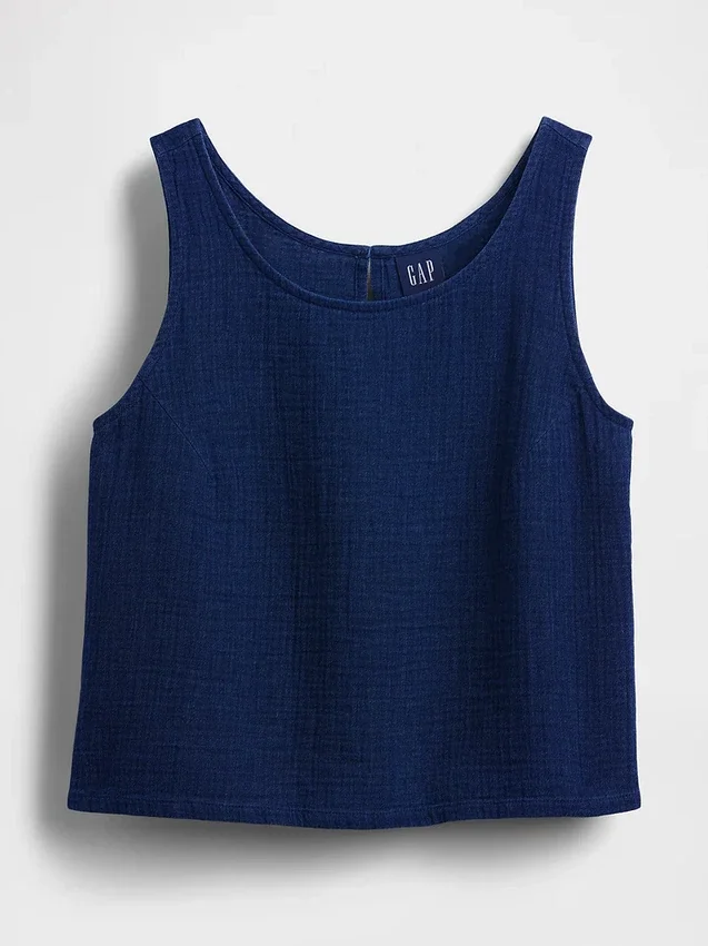 Pamuklu Gazlı Kumaş Denim Kısa Tank Top