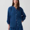 Pamuklu Gazlı Kumaş Denim Oversized Yakasız Gömlek