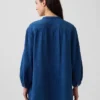 Pamuklu Gazlı Kumaş Denim Oversized Yakasız Gömlek