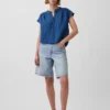 Pamuklu Gazlı Kumaş Denim Oversized Yırtmaçlı Yaka Üst