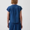 Pamuklu Gazlı Kumaş Denim Oversized Yırtmaçlı Yaka Üst