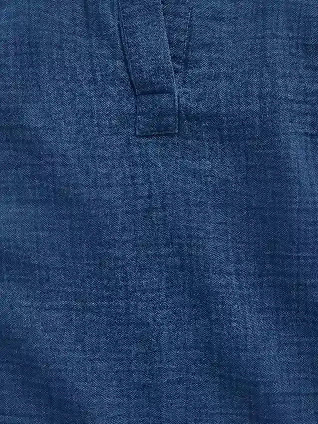 Pamuklu Gazlı Kumaş Denim Oversized Yırtmaçlı Yaka Üst