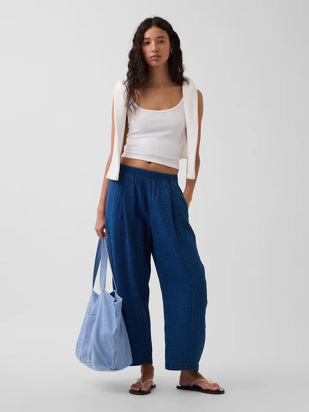 Pamuklu Gazlı Kumaş Denim Rahat Pantolon