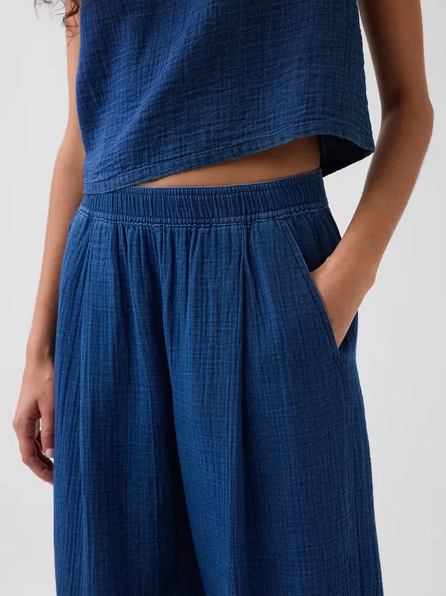 Pamuklu Gazlı Kumaş Denim Rahat Pantolon