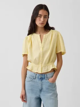 Pamuklu Gazlı Kumaş Kısa Peplum Üst