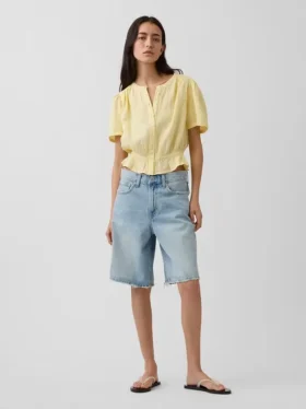 Pamuklu Gazlı Kumaş Kısa Peplum Üst