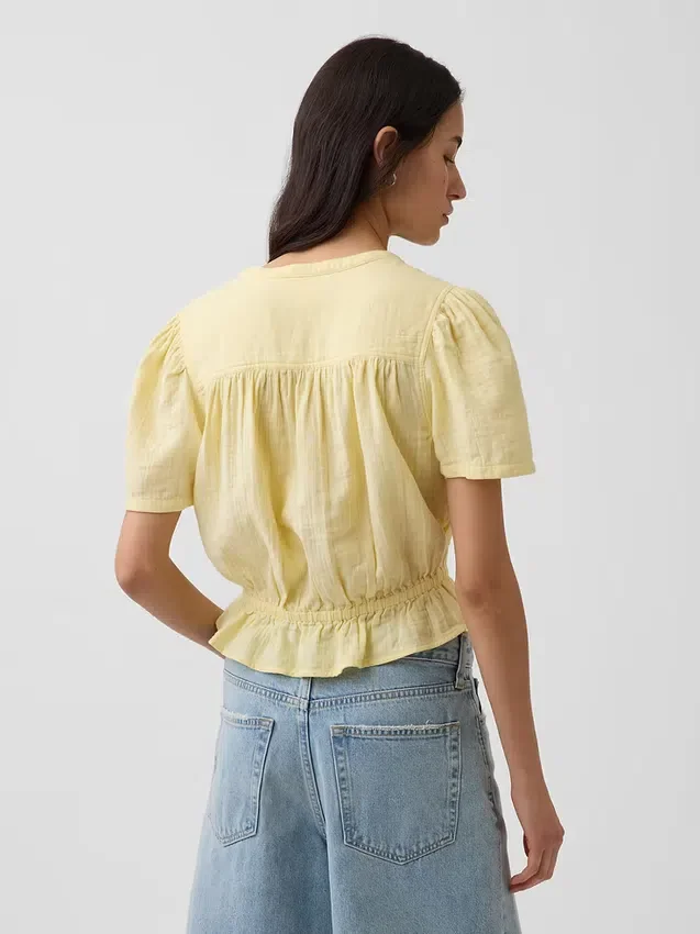 Pamuklu Gazlı Kumaş Kısa Peplum Üst