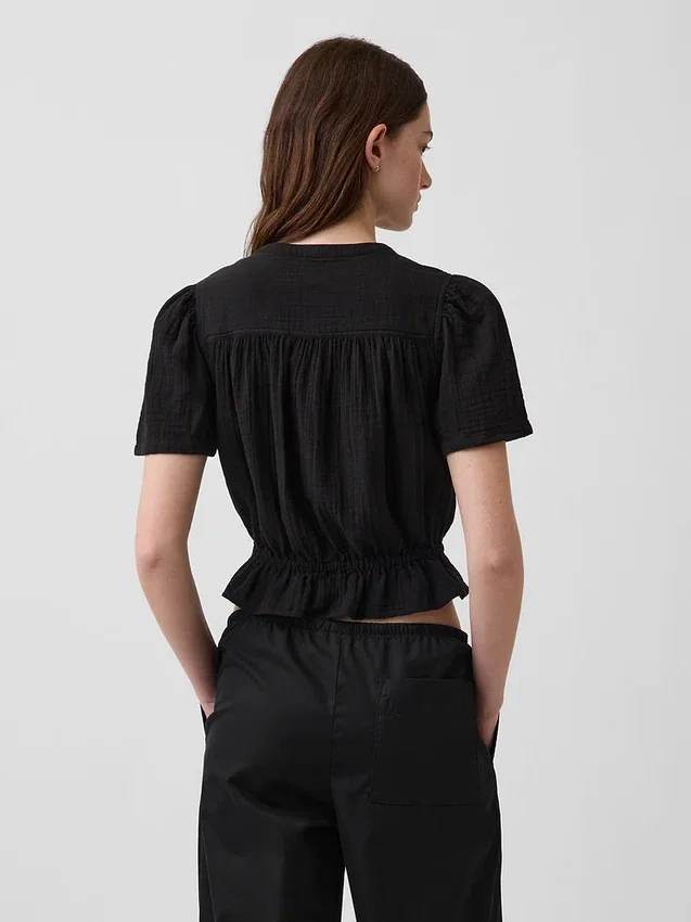 Pamuklu Gazlı Kumaş Kısa Peplum Üst
