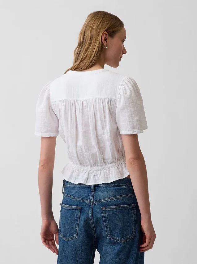 Pamuklu Gazlı Kumaş Kısa Peplum Üst