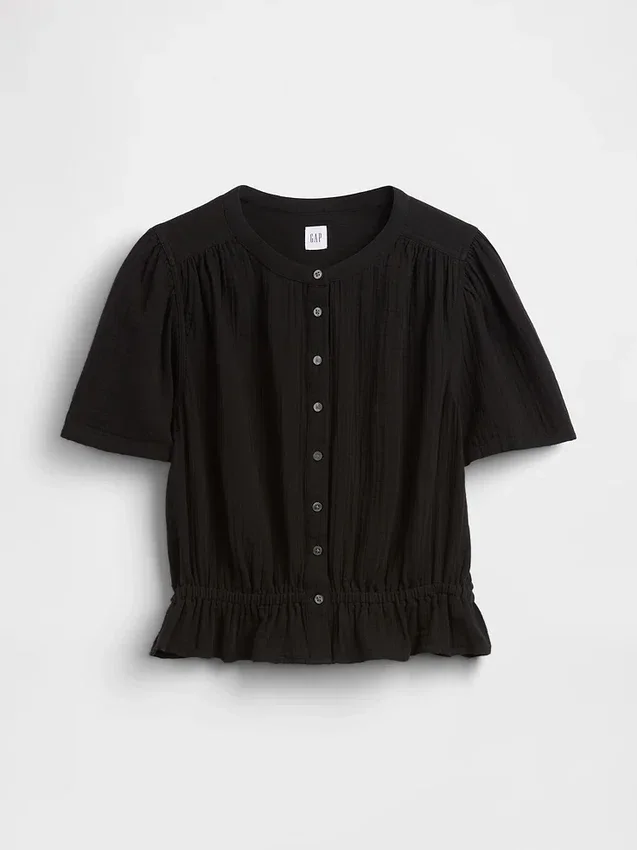 Pamuklu Gazlı Kumaş Kısa Peplum Üst