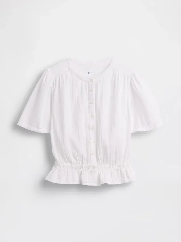 Pamuklu Gazlı Kumaş Kısa Peplum Üst
