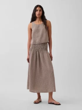 Pamuklu Gazlı Smocked Bel Maxi Etek